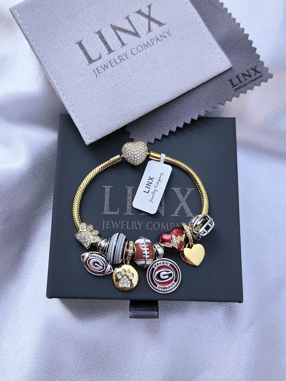 Linx Gold Snake Chain Bracelet With Georgia Football Themed Charms